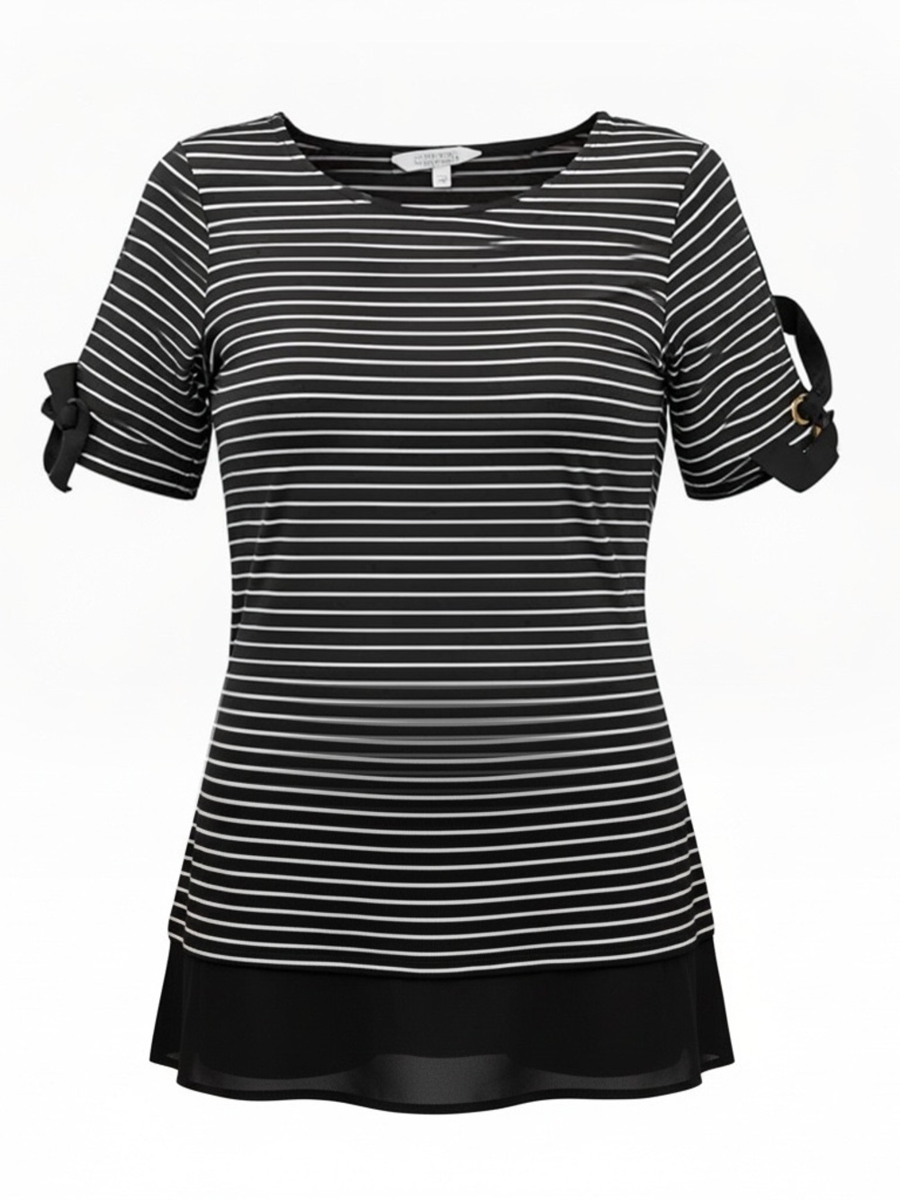 Ellen Tracy Black & White Striped Short-Sleeve Top with Sleeve Tie